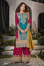Anaita Teal And Maroon Embroidered Viscose Chinon Salwar Suit - Distacart