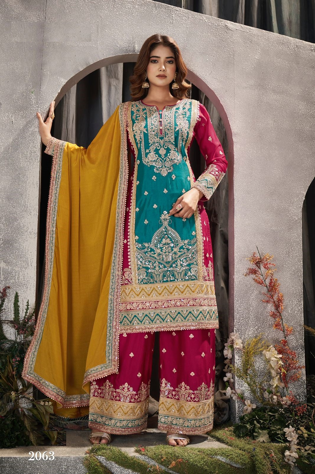 Anaita Teal And Maroon Embroidered Viscose Chinon Salwar Suit - Distacart