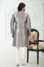 Raivat Ethnic Banarasi Silk Pintux Work Kurta Pajama In Grey Colour