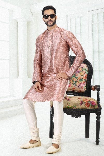 Raivat Ethnic Banarasi Silk Pintux Work Kurta Pajama In Onion Pink Colour