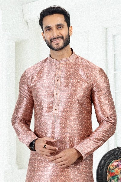 Raivat Ethnic Banarasi Silk Pintux Work Kurta Pajama In Onion Pink Colour