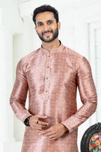 Raivat Ethnic Banarasi Silk Pintux Work Kurta Pajama In Onion Pink Colour