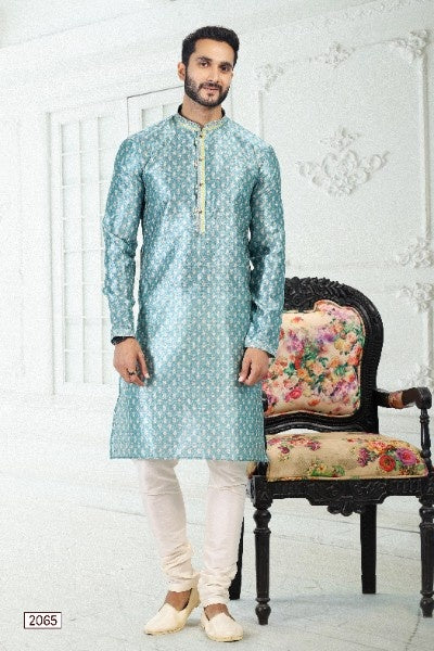 Raivat Ethnic Banarasi Silk Pintux Work Kurta Pajama In Blue Colour