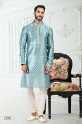 Raivat Ethnic Banarasi Silk Pintux Work Kurta Pajama In Blue Colour