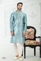 Raivat Ethnic Banarasi Silk Pintux Work Kurta Pajama In Blue Colour