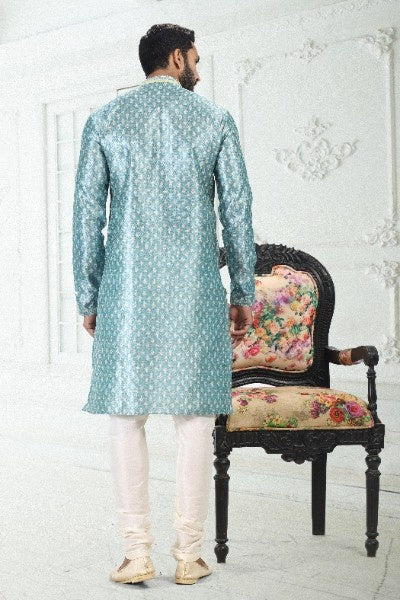 Raivat Ethnic Banarasi Silk Pintux Work Kurta Pajama In Blue Colour