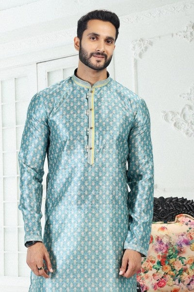 Raivat Ethnic Banarasi Silk Pintux Work Kurta Pajama In Blue Colour