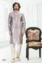 Raivat Ethnic Banarasi Silk Pintux Work Kurta Pajama In Grey Colour