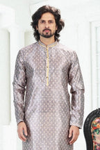 Raivat Ethnic Banarasi Silk Pintux Work Kurta Pajama In Grey Colour