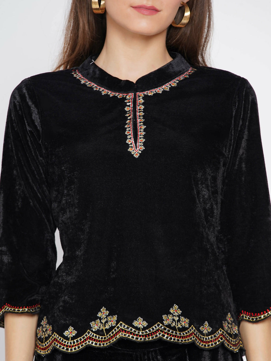 Women Republic Black Velvet Embroiderd Koti With Dhoti Pants - Distacart