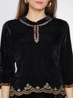 Women Republic Black Velvet Embroiderd Koti With Dhoti Pants - Distacart