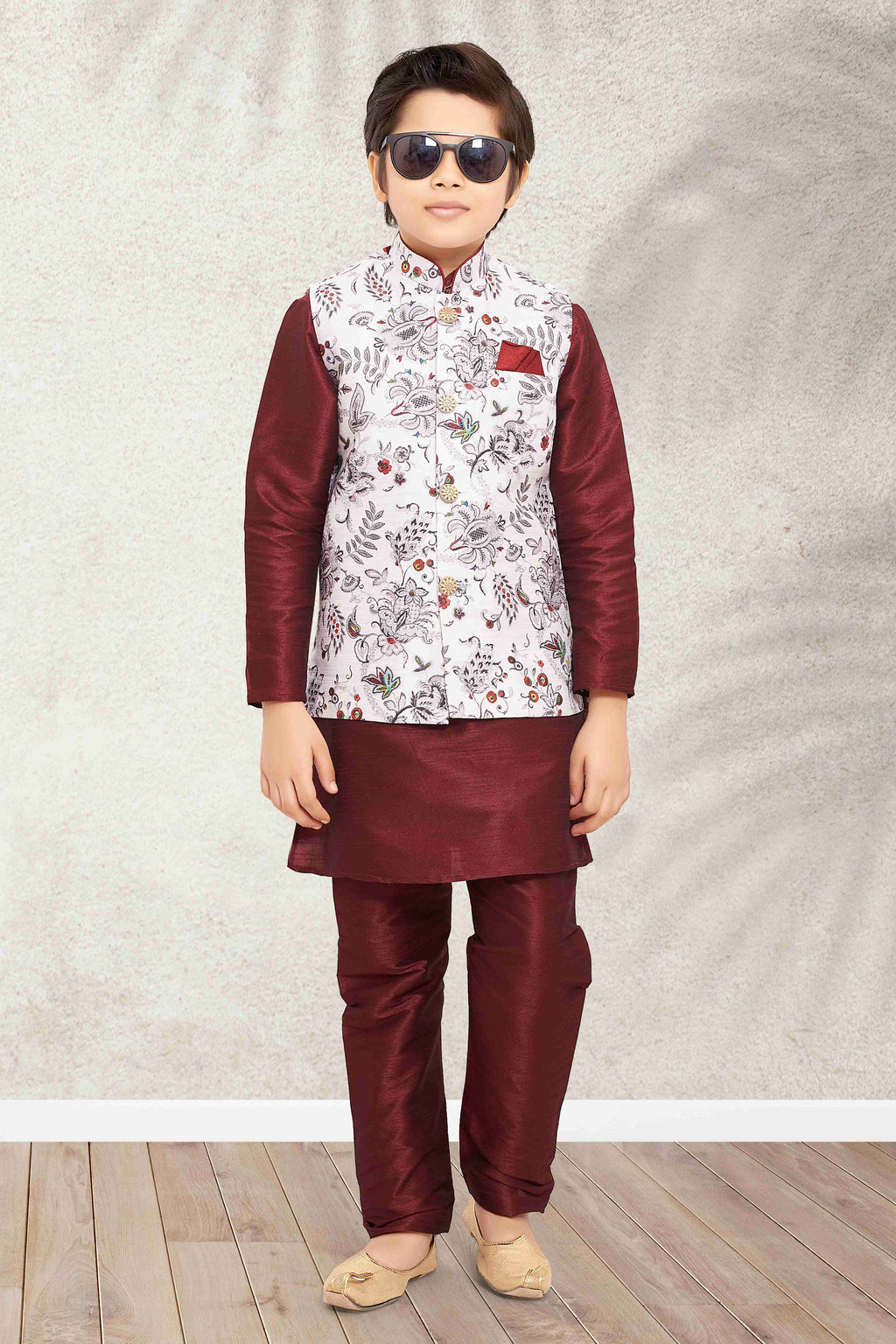 Raivat Ethnic Banarasi Silk Digital Printed Kurta Pajama With Jacket In Off White Colour - Distacart