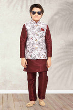 Raivat Ethnic Banarasi Silk Digital Printed Kurta Pajama With Jacket In Off White Colour - Distacart