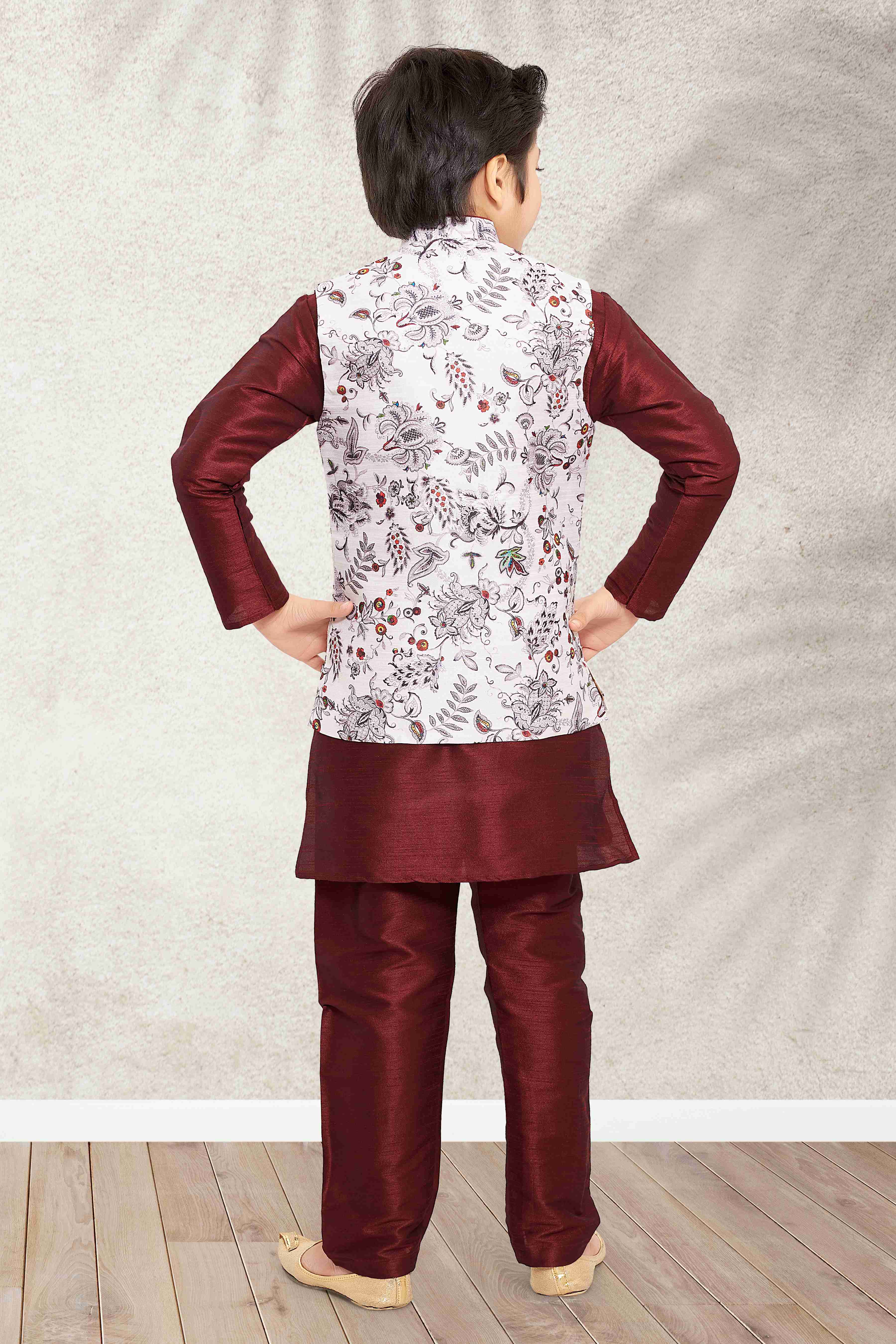 Raivat Ethnic Banarasi Silk Digital Printed Kurta Pajama With Jacket In Off White Colour - Distacart