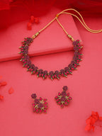 Tehzeeb Creations Pink Colour Gold Pleated Stone Studded Necklace With Earrings