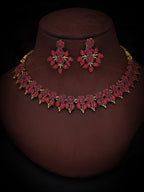 Tehzeeb Creations Pink Colour Gold Pleated Stone Studded Necklace With Earrings