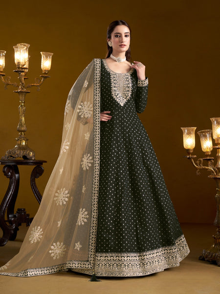 Anaita Black Embroidered Jacquard Chanderi Anarkali Suit