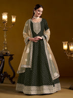 Anaita Black Embroidered Jacquard Chanderi Anarkali Suit - Distacart