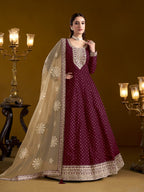 Anaita Purple Embroidered Jacquard Chanderi Anarkali Suit - Distacart