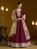 Anaita Purple Embroidered Jacquard Chanderi Anarkali Suit - Distacart