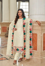 Anaita Cream Faux Georgette Plazzo Suit With Embroidery & Sequins Work - Distacart