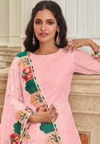 Anaita Baby Pink Faux Georgette Plazzo Suit With Embroidery & Sequins Work - Distacart