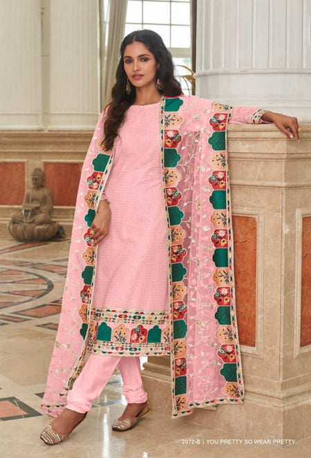 Anaita Baby Pink Faux Georgette Plazzo Suit With Embroidery & Sequins Work