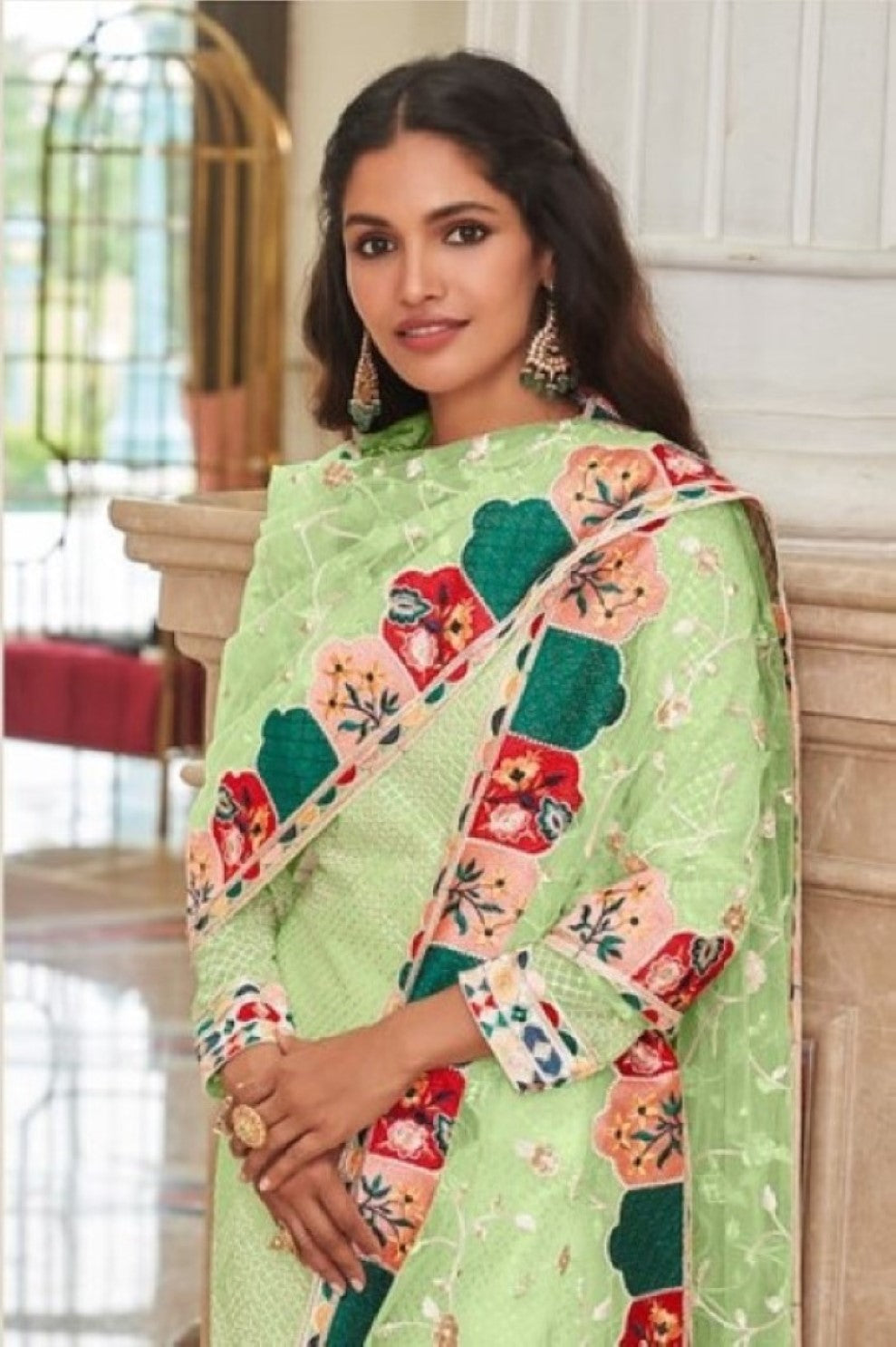 Anaita Green Faux Georgette Plazzo Suit With Embroidery & Sequins Work - Distacart