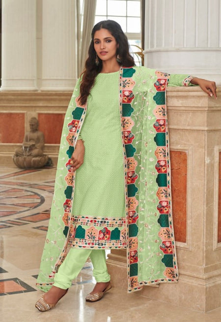 Anaita Green Faux Georgette Plazzo Suit With Embroidery & Sequins Work