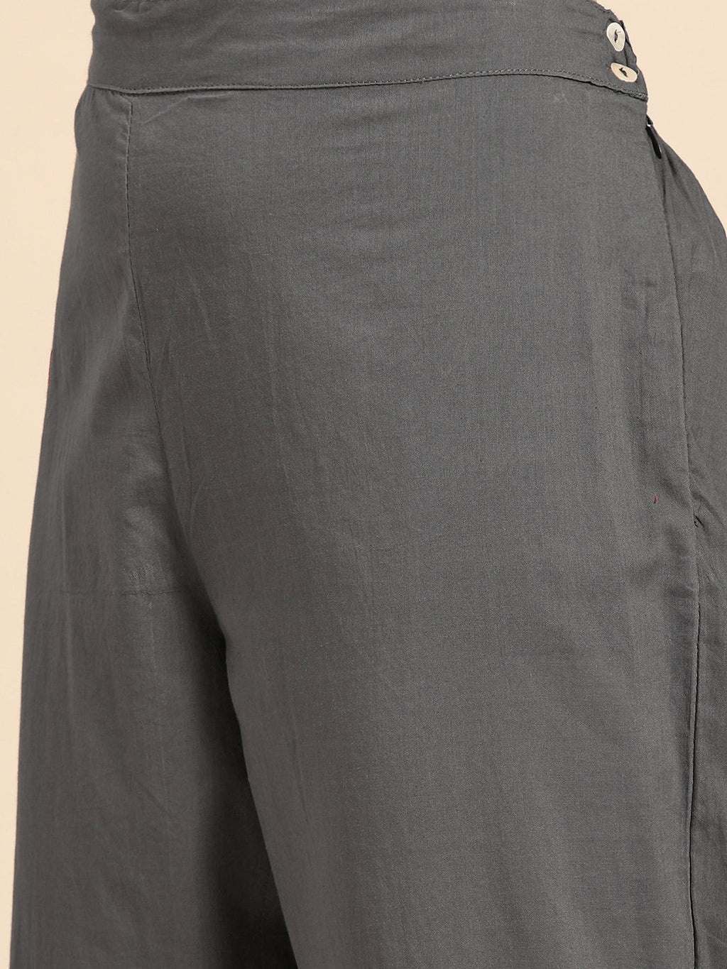 Sangria Women Charcoal Grey Pure Cotton Solid Kurta with Cropped Trousers