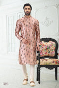 Raivat Ethnic Banarasi Silk Pintux Work Kurta Pajama In Peach Colour