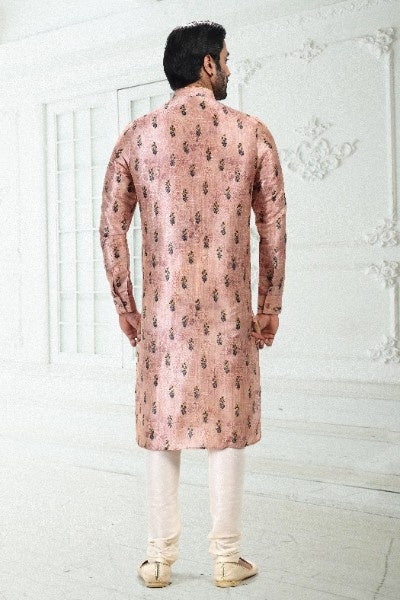 Raivat Ethnic Banarasi Silk Pintux Work Kurta Pajama In Peach Colour