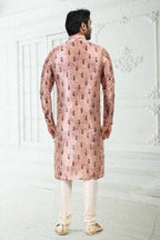 Raivat Ethnic Banarasi Silk Pintux Work Kurta Pajama In Peach Colour