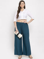 TAG 7 Women Set Of 2 Blue & Magenta Solid Straight Palazzos