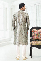 Raivat Ethnic Banarasi Silk Pintux Work Kurta Pajama In Pista Green Colour