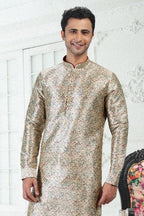 Raivat Ethnic Banarasi Silk Pintux Work Kurta Pajama In Cream Green Colour