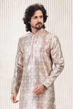 Raivat Ethnic Jacquard Banarasi Silk Digital Print Kurta Pajama In Cream Peach Colour - Distacart