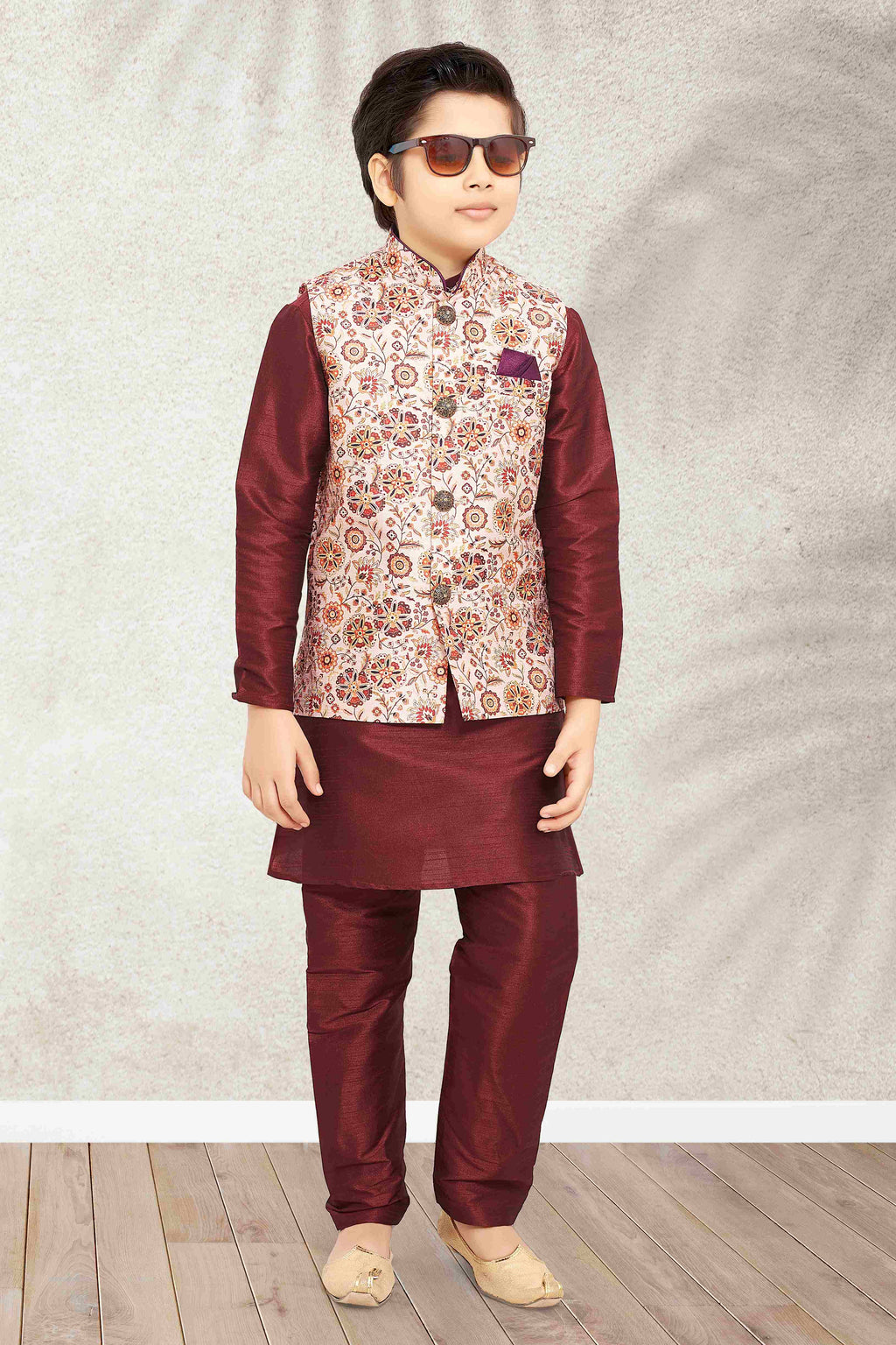 Raivat Ethnic Banarasi Silk Digital Printed Kurta Pajama With Jacket In Cream Colour - Distacart