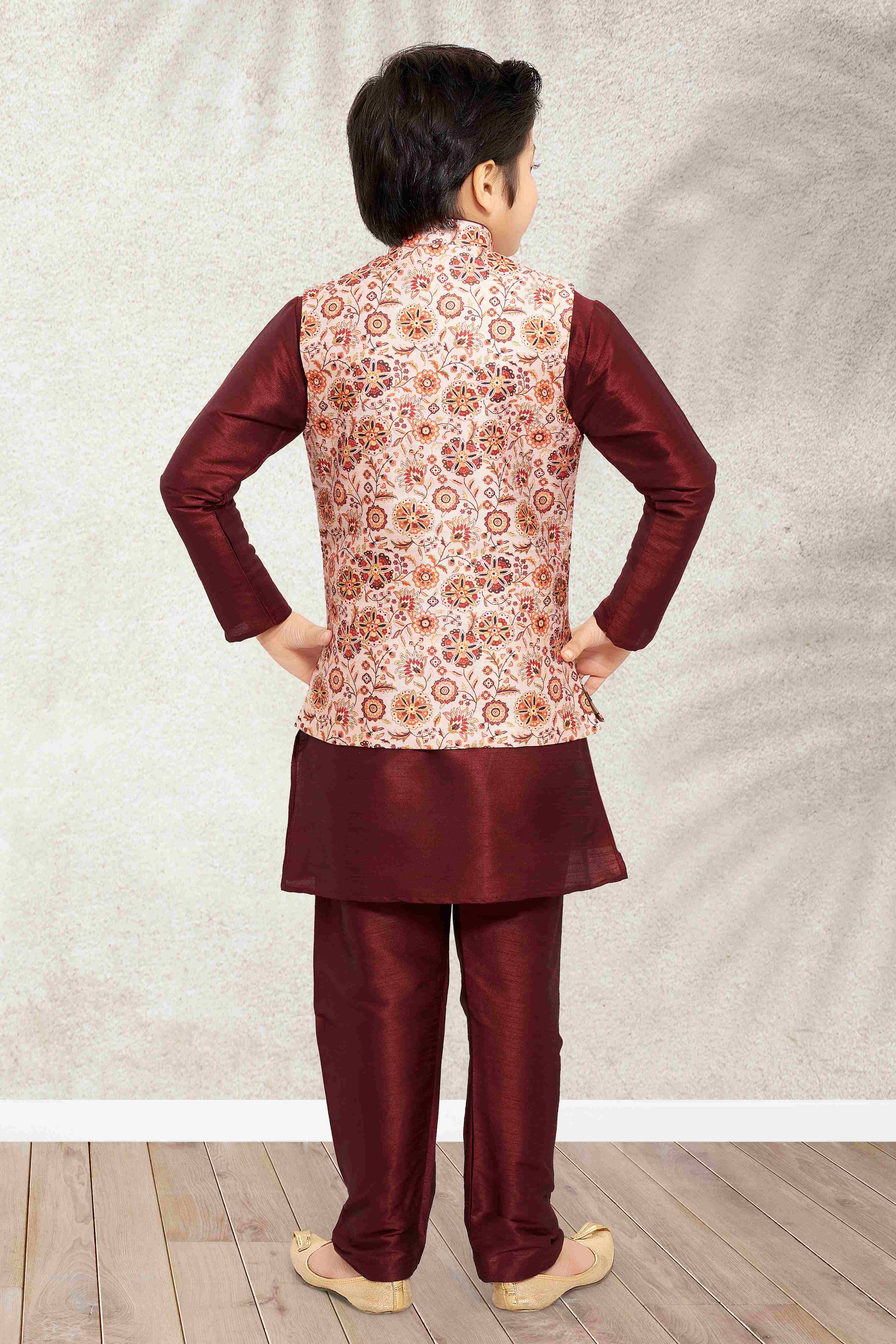 Raivat Ethnic Banarasi Silk Digital Printed Kurta Pajama With Jacket In Cream Colour - Distacart