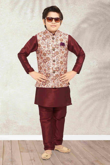 Raivat Ethnic Banarasi Silk Digital Printed Kurta Pajama With Jacket In Cream Colour