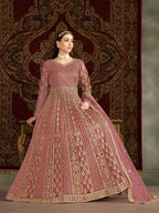 Anaita Peach Embroidered Net Anarkali Suit - Distacart