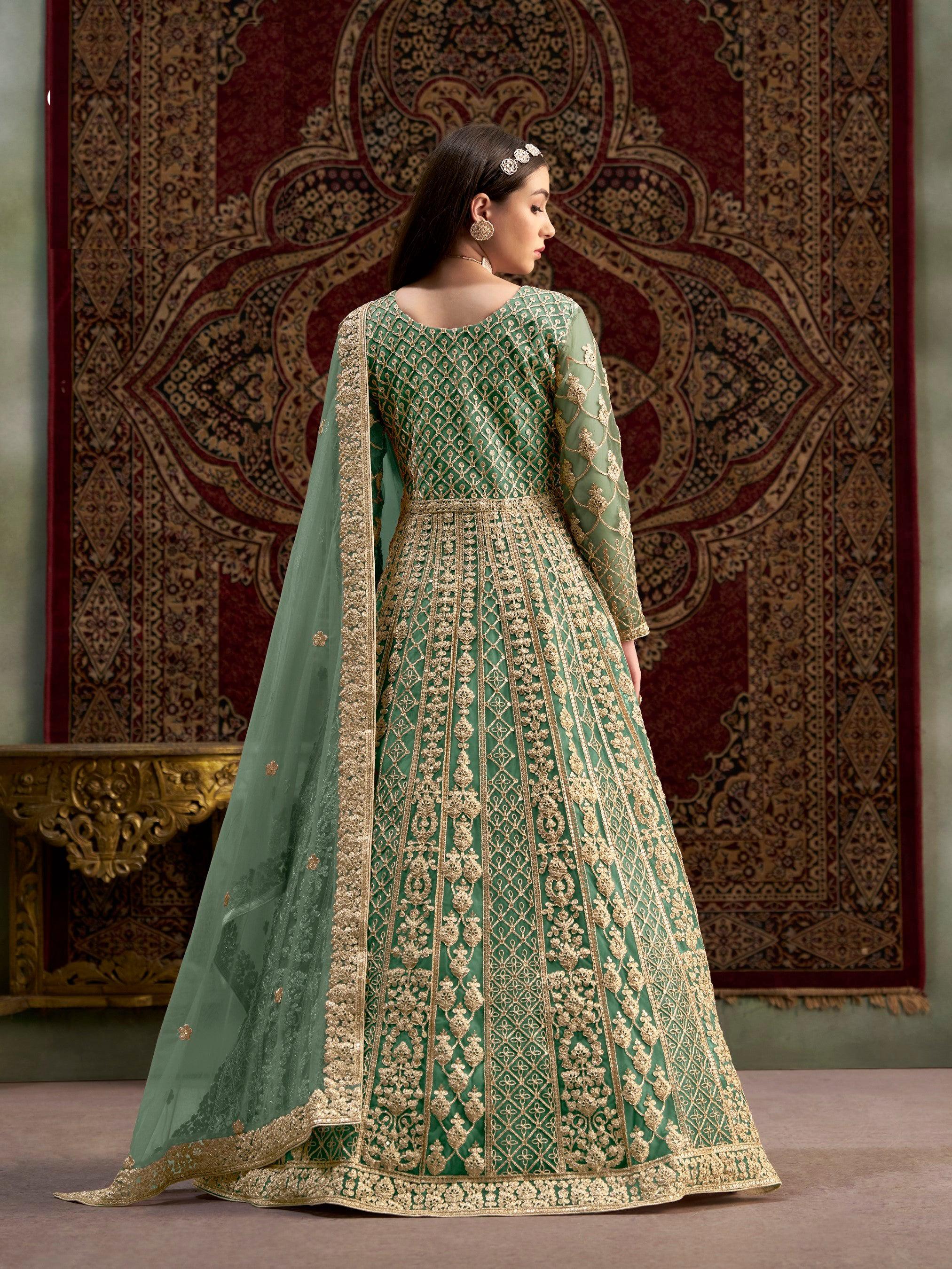Anaita Green Embroidered Net Anarkali Suit - Distacart