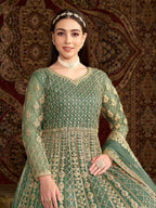 Anaita Green Embroidered Net Anarkali Suit - Distacart