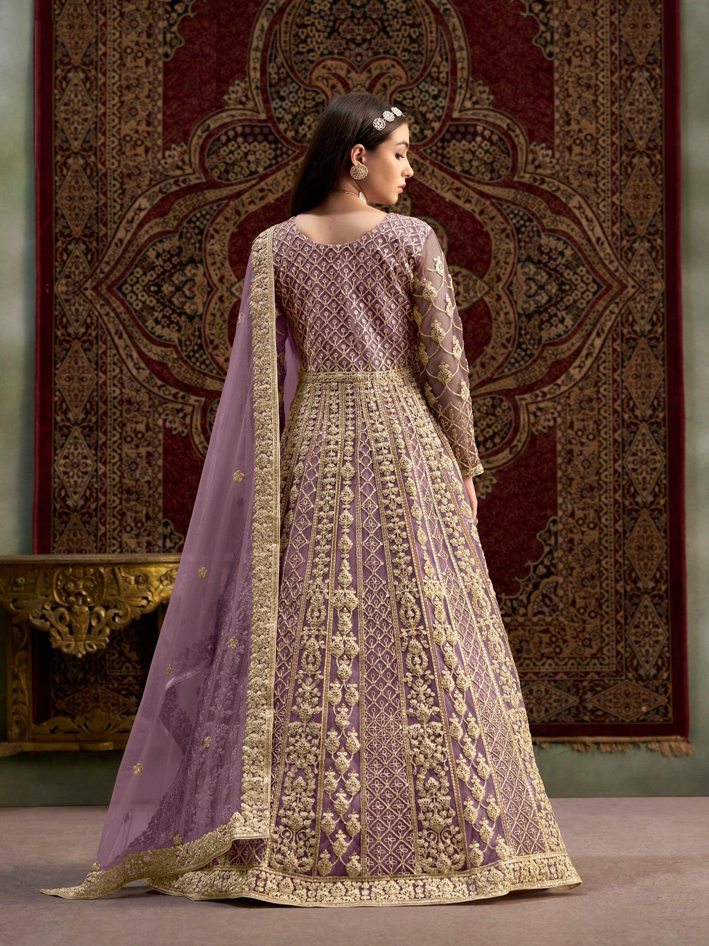 Anaita Purple Embroidered Net Anarkali Suit - Distacart