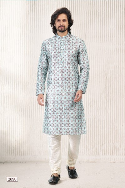 Raivat Ethnic Jacquard Banarasi Silk Digital Print Kurta Pajama In Green Colour - Distacart
