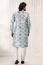 Raivat Ethnic Jacquard Banarasi Silk Digital Print Kurta Pajama In Green Colour - Distacart
