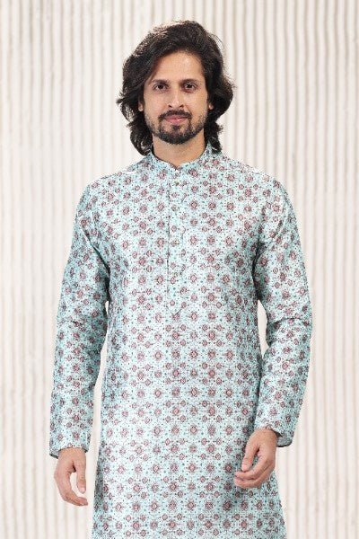 Raivat Ethnic Jacquard Banarasi Silk Digital Print Kurta Pajama In Green Colour - Distacart