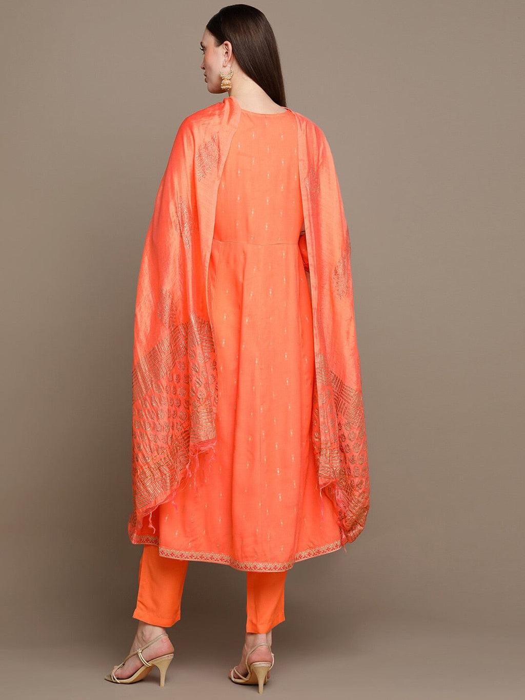 HERE&NOW Ethnic Motifs Printed Thread Work Angrakha Kurta with Palazzos & Dupatta