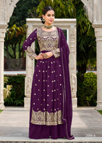Anaita Purple Faux Georgette Plazzo Suit With Embroidery & Sequins Work - Distacart