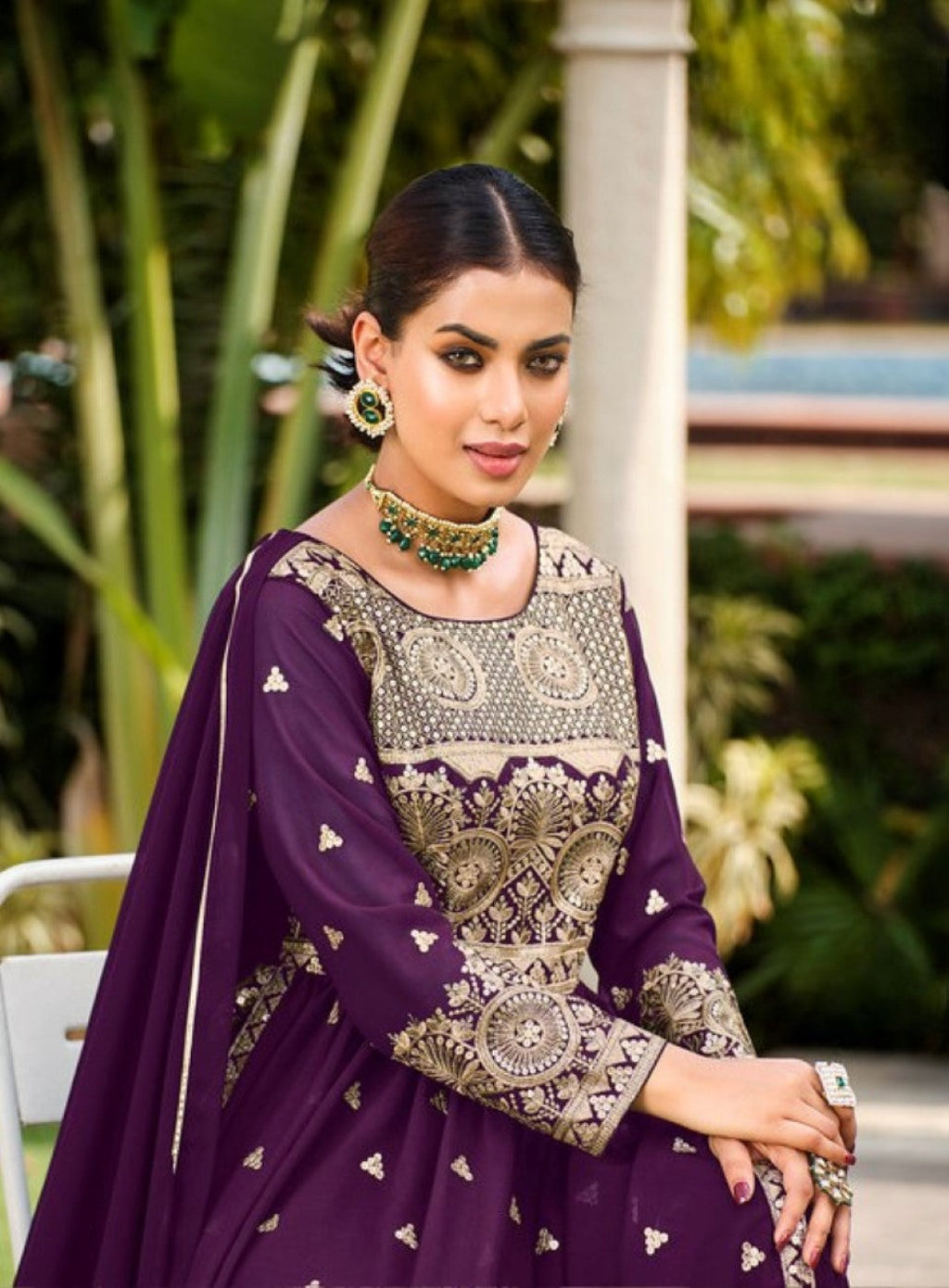 Anaita Purple Faux Georgette Plazzo Suit With Embroidery & Sequins Work - Distacart